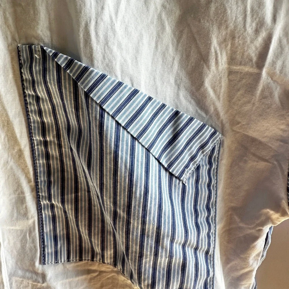 Zara Kids Button Down Shirt Blue/White Striped 3/4‎ Sleeve Classic Cotton NWT